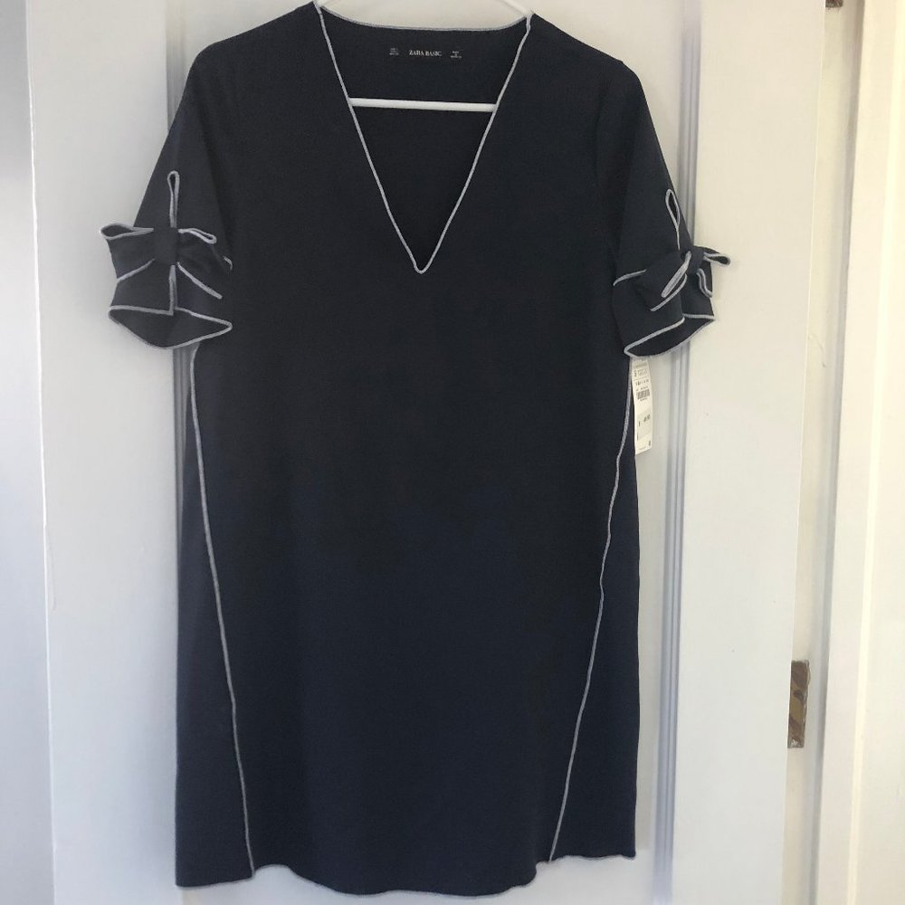 ZARA Basic Navy V Neck Shift Dress